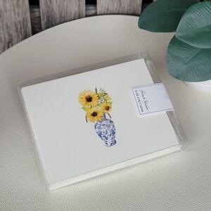 Punch Studio Sunflowers in Blue & White Chinoisere Vase Notecard Set